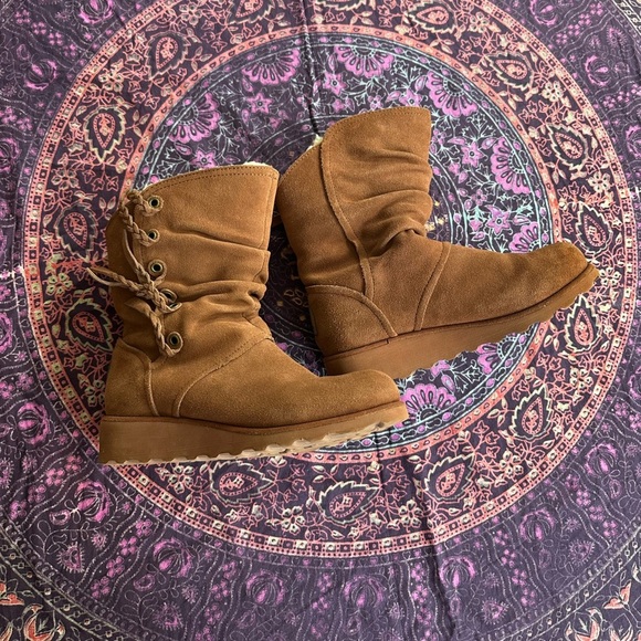 Bearpaw Suede Mid-Calf Boots with Braided Detail — Chestnut Brown — Women’s 7 - Picture 6 of 11